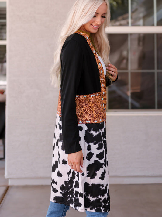 Western Sweater Cardigan – Women's Animal Print Patchwork – view 2