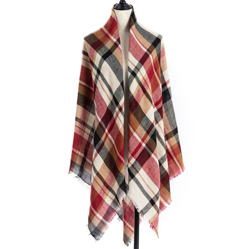 Plaid Square Blanket Scarf – 55 × 55 in – A8