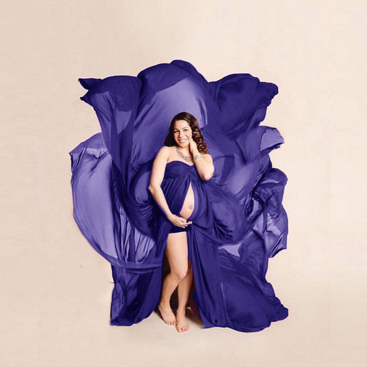 Floating Chiffon Maternity Gown – Lace Bodice Wind-Swept Photoshoot – view 2