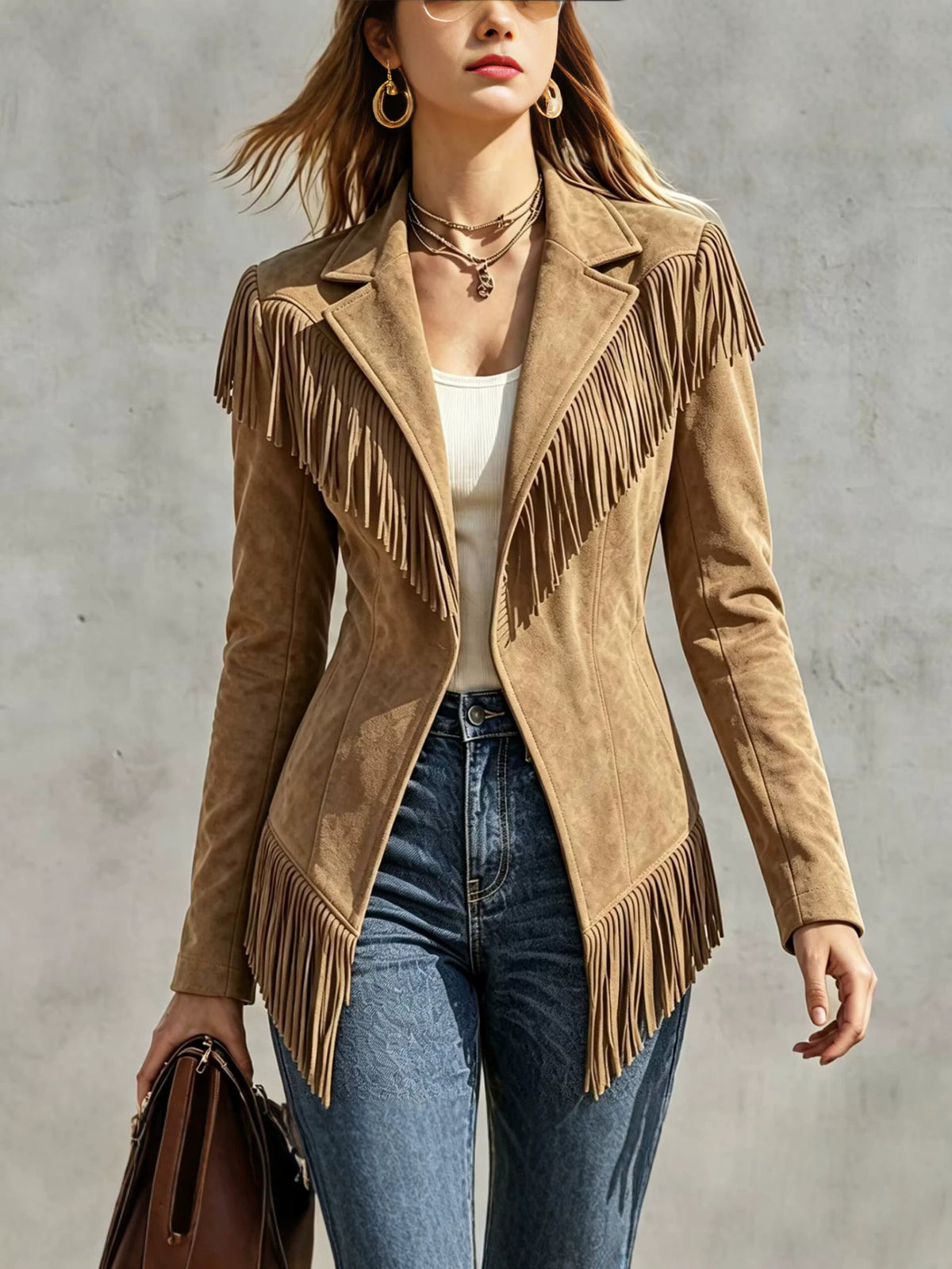 Faux Suede Fringe Blazer Jacket – 8 Colors – view 13