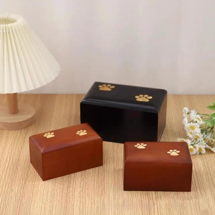 Pet Urn for Ashes – Paw Print Solid Wood, 2 Sizes
