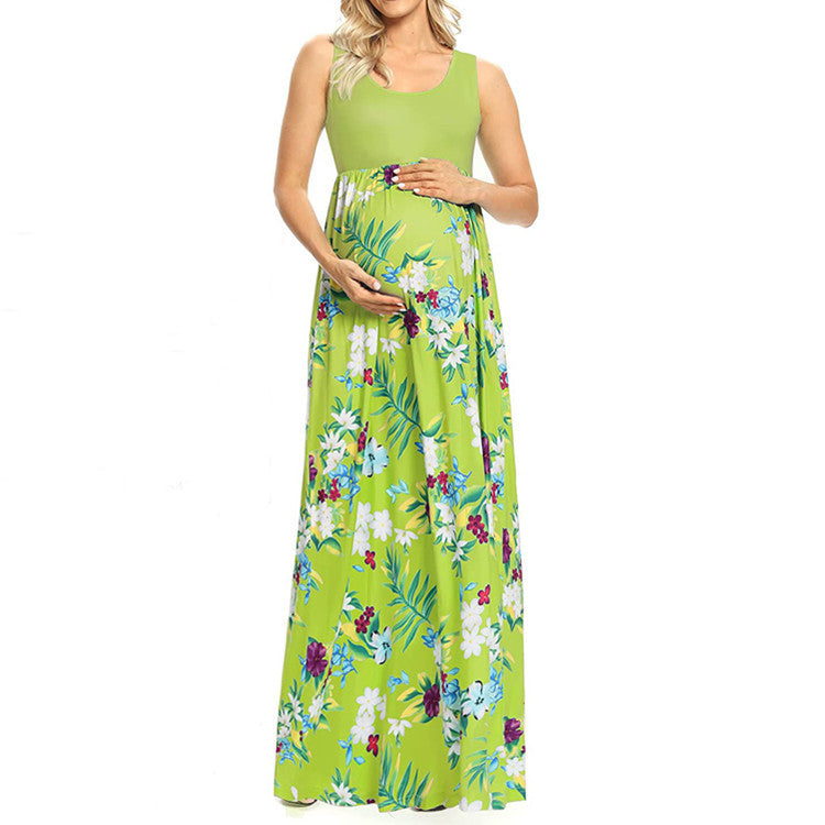 Floral Sleeveless Maternity Maxi Dress – Boho Swing Dress