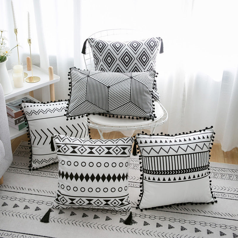 Boho Geometric Throw Pillow Cover with Tassels