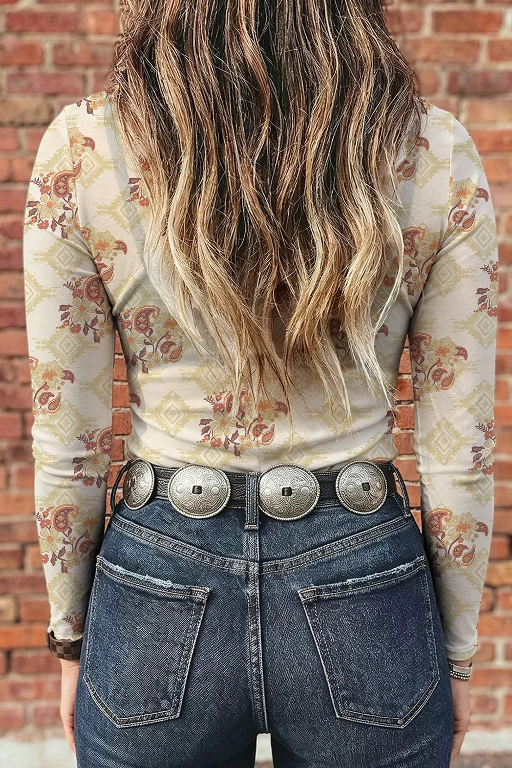 Floral Mock-Neck Long-Sleeve Slim Top — view 2