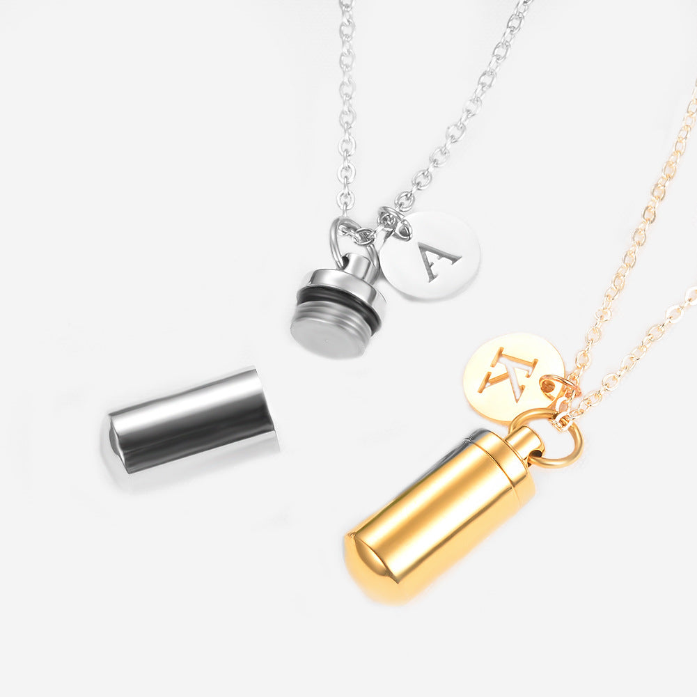 Initial Cylinder Urn Necklace – Stainless Steel – detail view 1