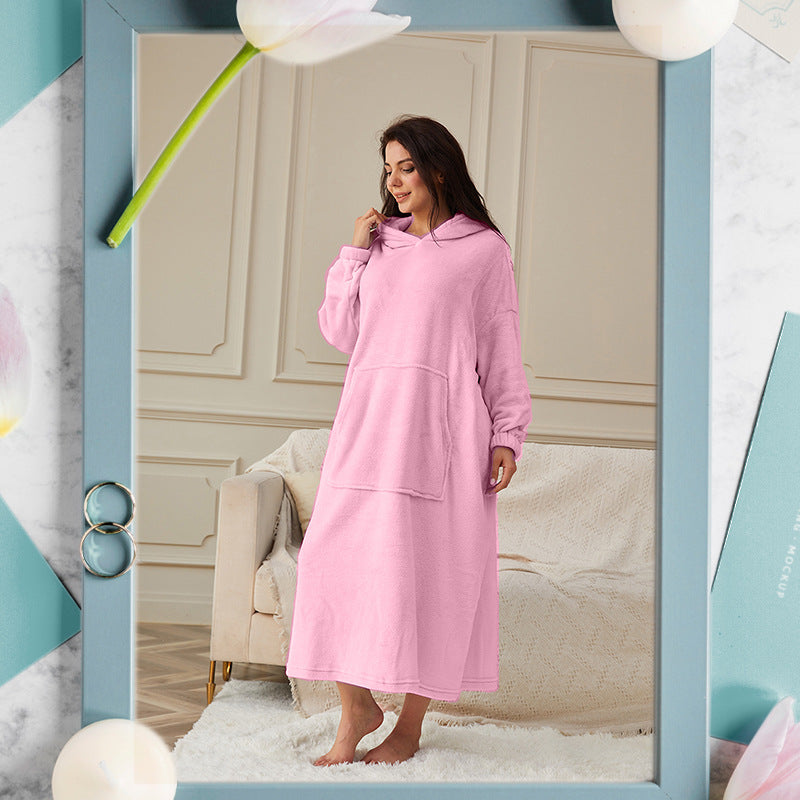 Long Hooded Flannel Lounge Robe – One Size, 11 Colors – view 7