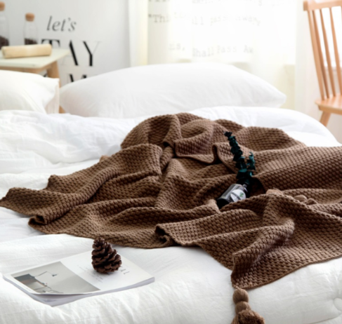 Nordic Knit Throw Blanket with Pom-Pom Tassels – view 2