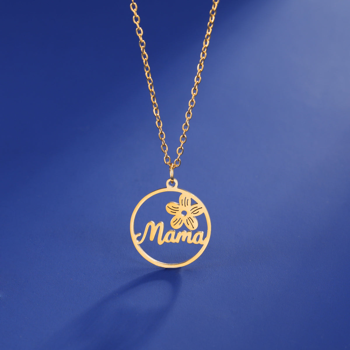 Mama Flower Pendant Necklace – Round Charm – view 3