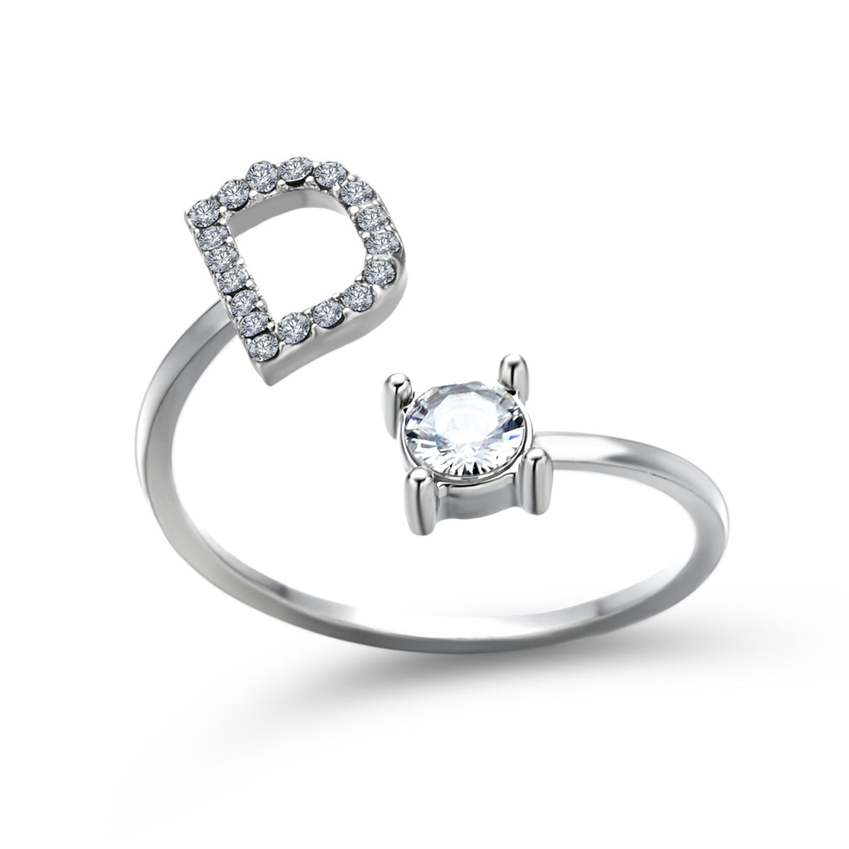 Adjustable initial ring – Silver / D