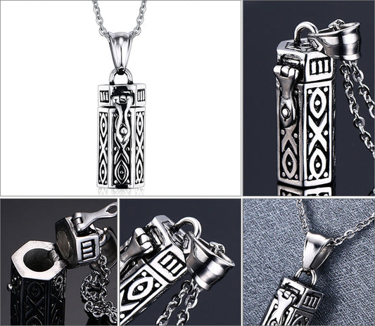 Engraved cylinder urn necklace – detail view 1