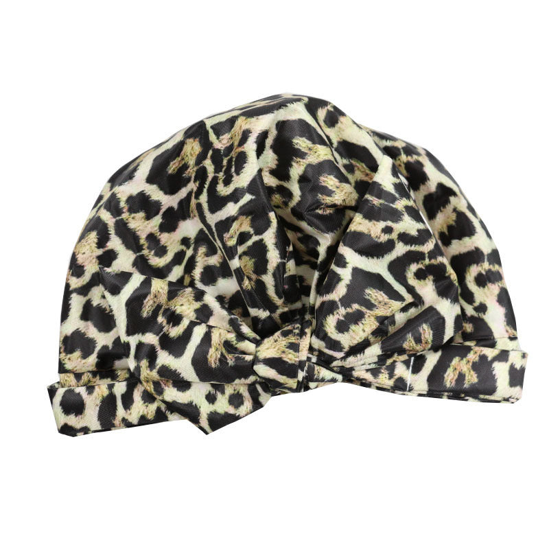Bow Shower Cap – 20 Prints – Black Leopard Print