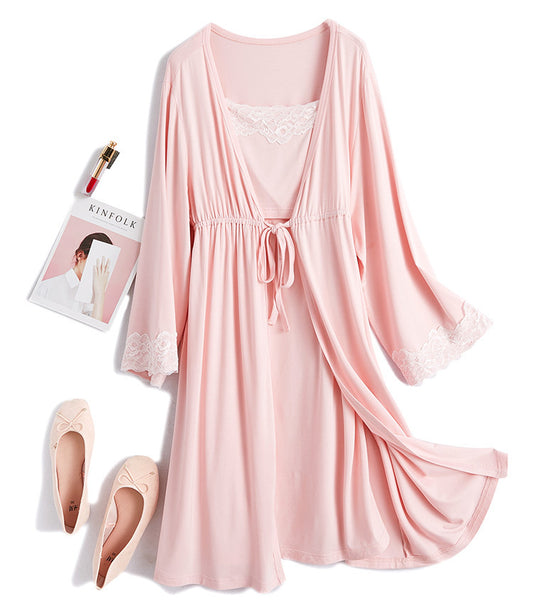 Maternity Nightgown & Robe Set – Lace-Trim Cami, Modal – view 2