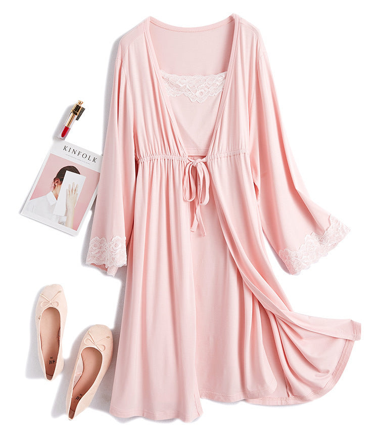 Maternity Nightgown & Robe Set – Lace-Trim Cami, Modal – view 2