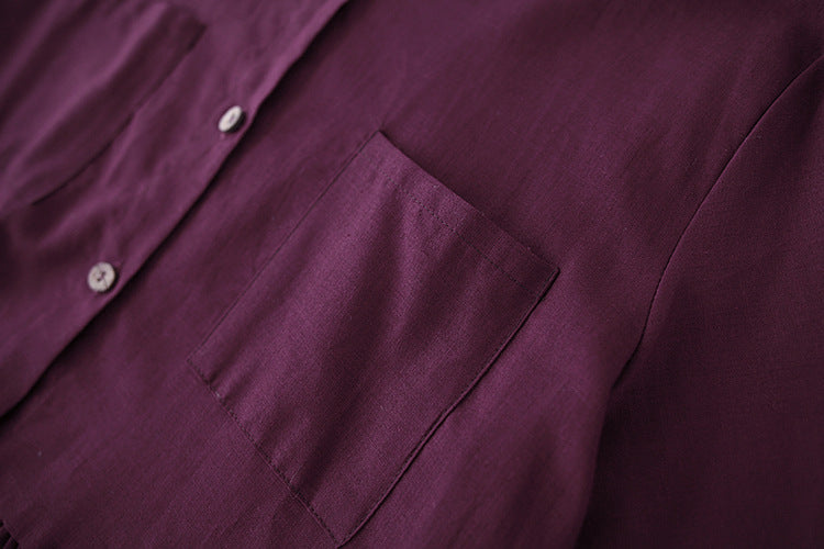 Collared Maternity Shirt Dress – Long-Sleeve Plum Midi – view 4