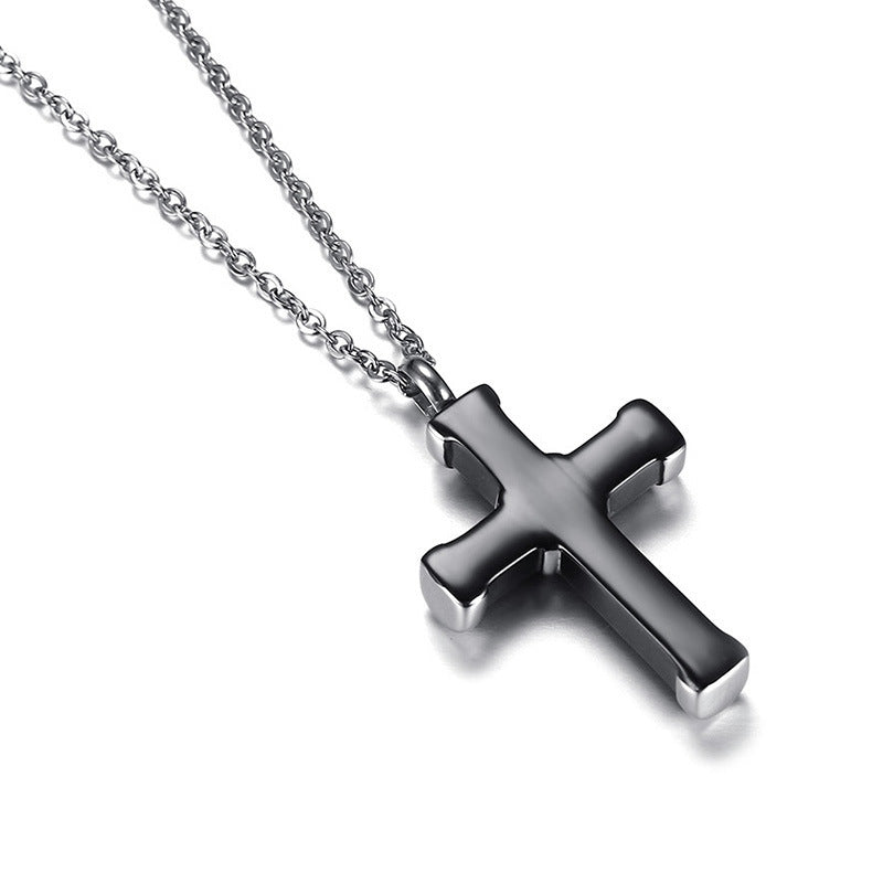 Cross Urn Necklace – Black Titanium Steel – detail view 2