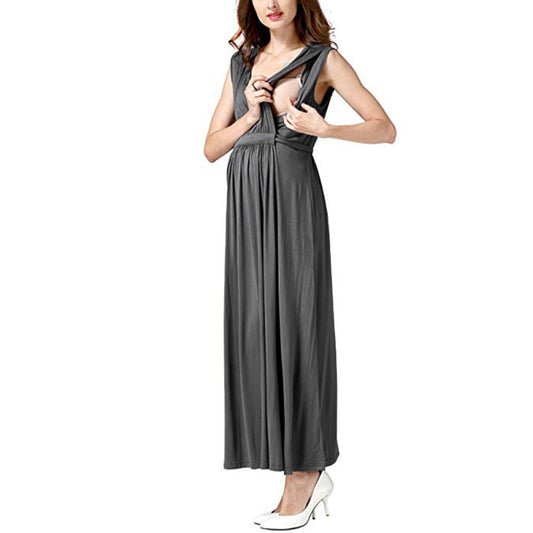 Sleeveless V-Neck Nursing Maxi Dress – Maternity Evening Dress – view 2
