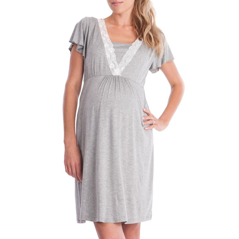 Lace V-Neck Nursing Dress – Short-Sleeve Knee-Length – view 3