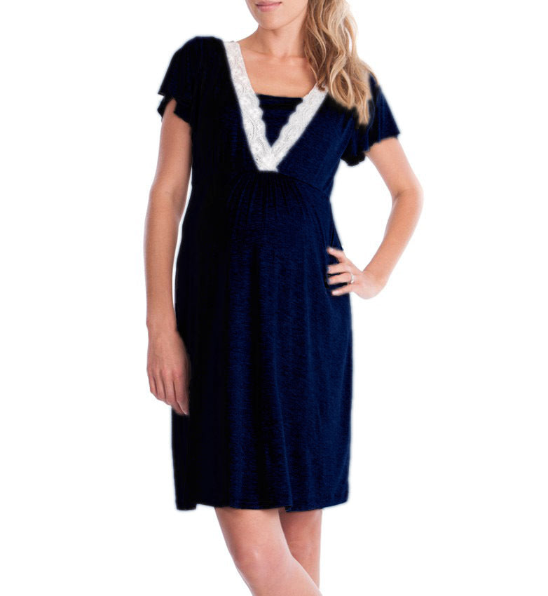 Lace V-Neck Nursing Dress – Short-Sleeve Knee-Length – view 4