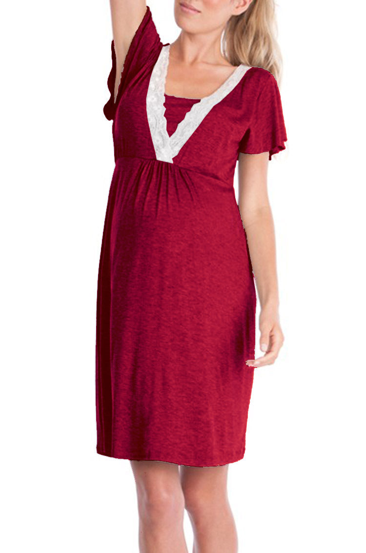 Lace V-Neck Nursing Dress – Short-Sleeve Knee-Length – view 2