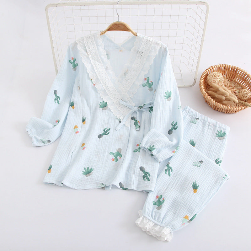 Postpartum Lounge Set – Crossover Nursing Kimono, Cotton