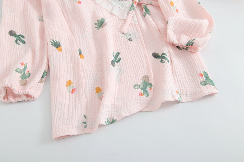 Postpartum Lounge Set – Crossover Nursing Kimono, Cotton – view 4