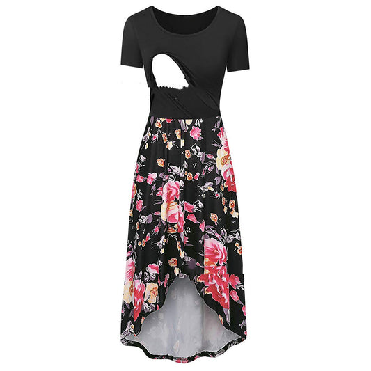 Floral High-Low Maternity Dress – Short-Sleeve Midi – view 2