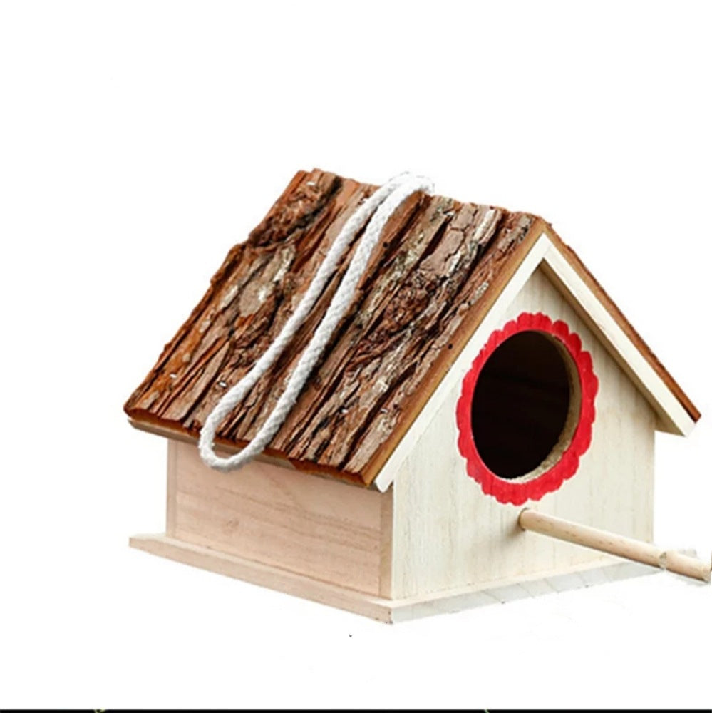 Wooden Bird House with Bark Roof – view 3