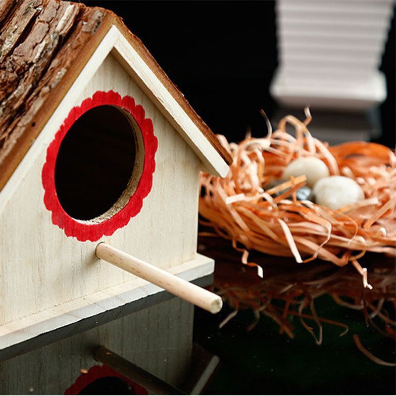 Wooden Bird House with Bark Roof – view 6