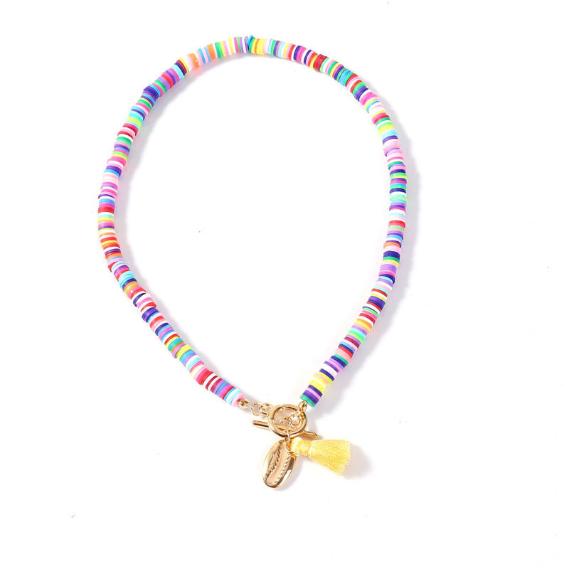 Clay Bead Shell Charm Necklace – 16 in – view 6
