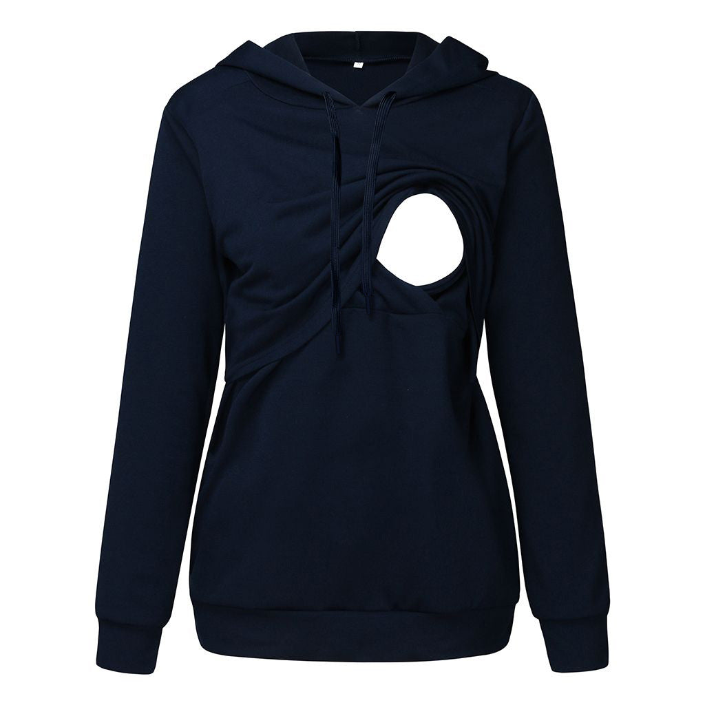Nursing Hoodie – Side Slit Access, Solid Pullover