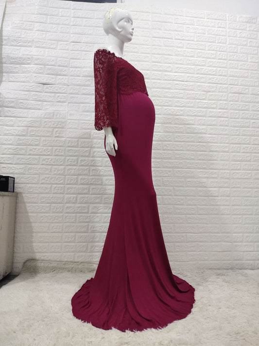 Lace Long-Sleeve Mermaid Maternity Gown – Off-Shoulder Photoshoot – view 2