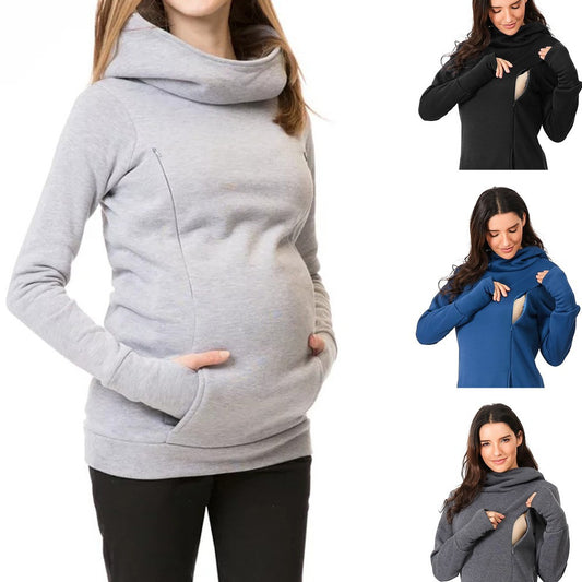 Maternity Hoodie – Cowl Neck Pullover, Kangaroo Pocket – view 2