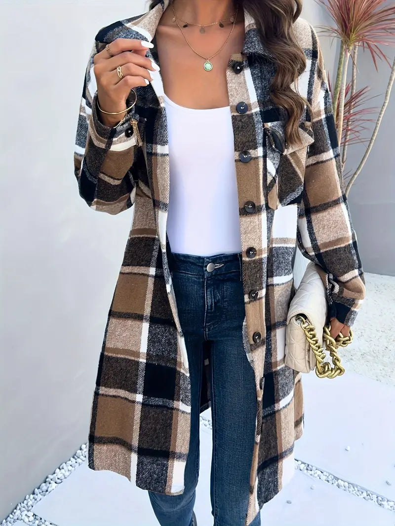 Plaid Western Shacket – Women's Long Shirt Jacket, to 5XL – view 3