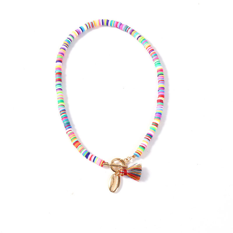 Clay Bead Shell Charm Necklace – 16 in – view 7