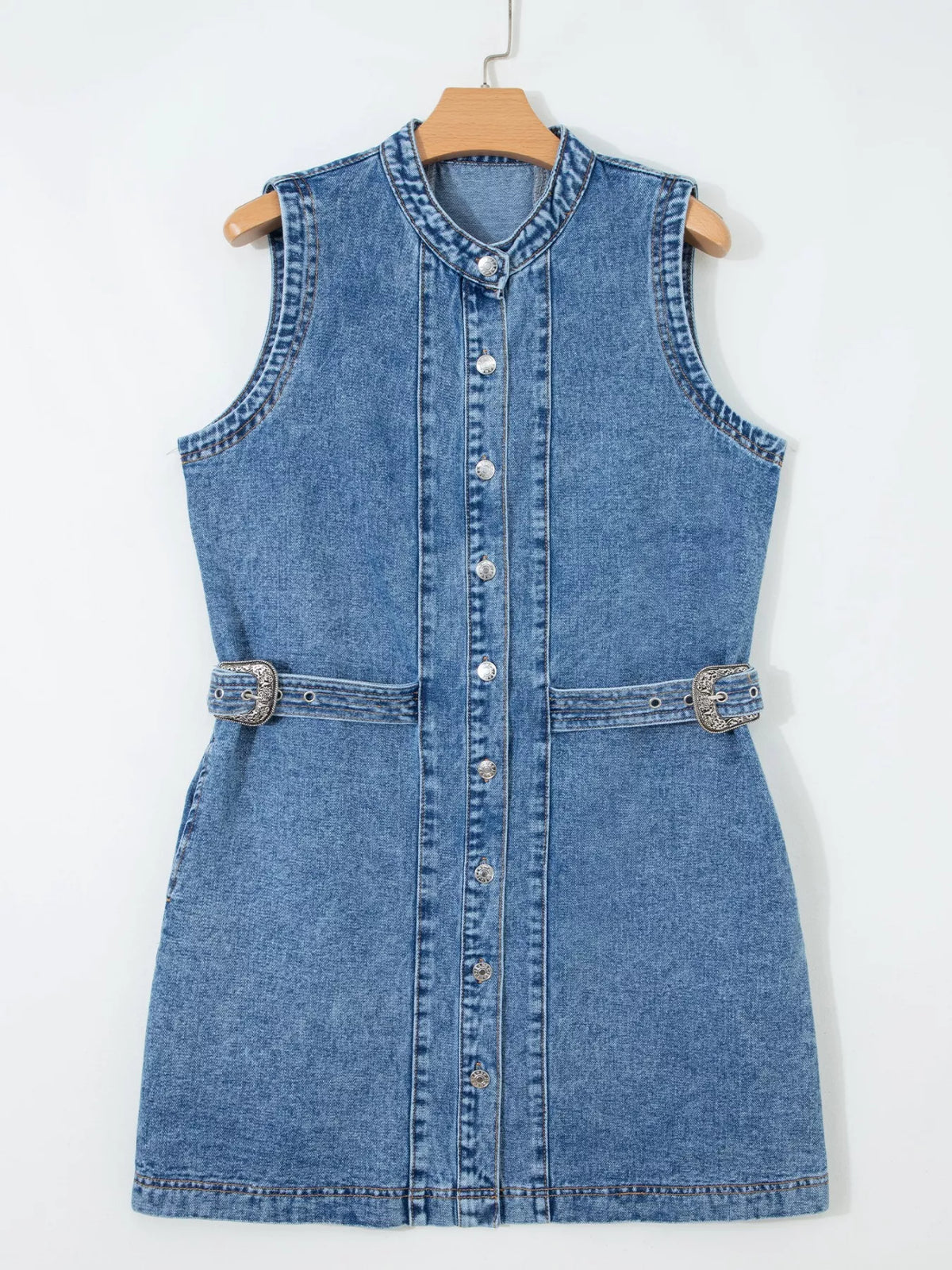 Denim Mini Dress Belted Button Down — view 9