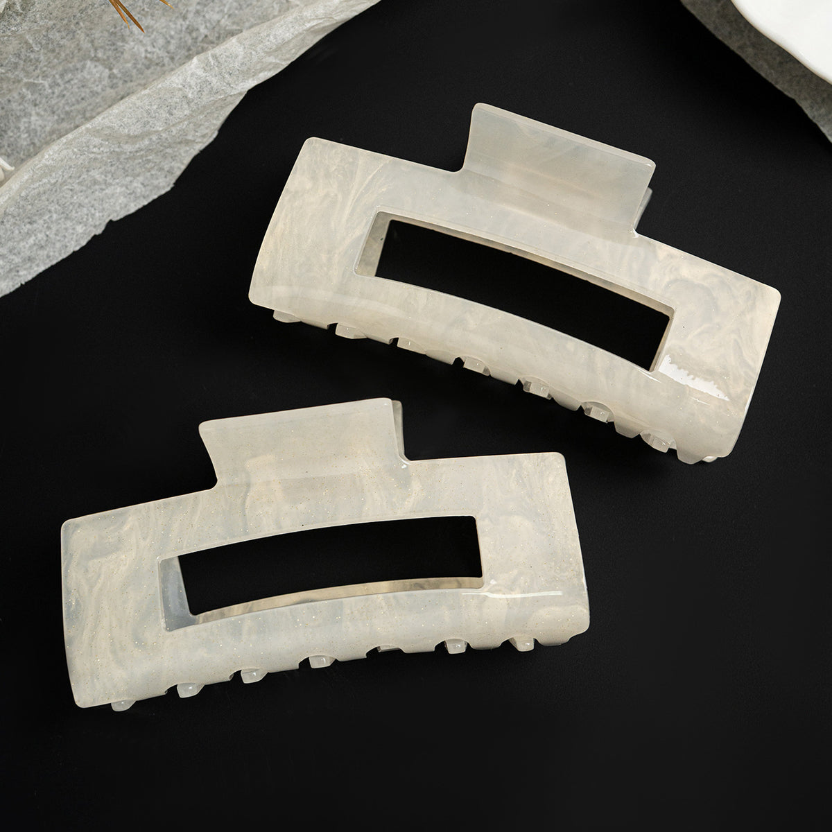 Large Rectangle Claw Clip – Pearl White – view 6