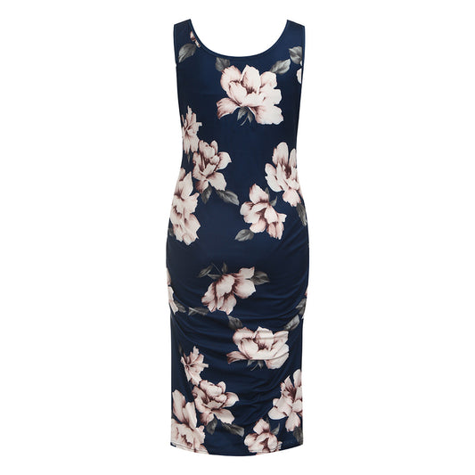 Floral Ruched Maternity Tank Dress – Sleeveless Bodycon – view 3