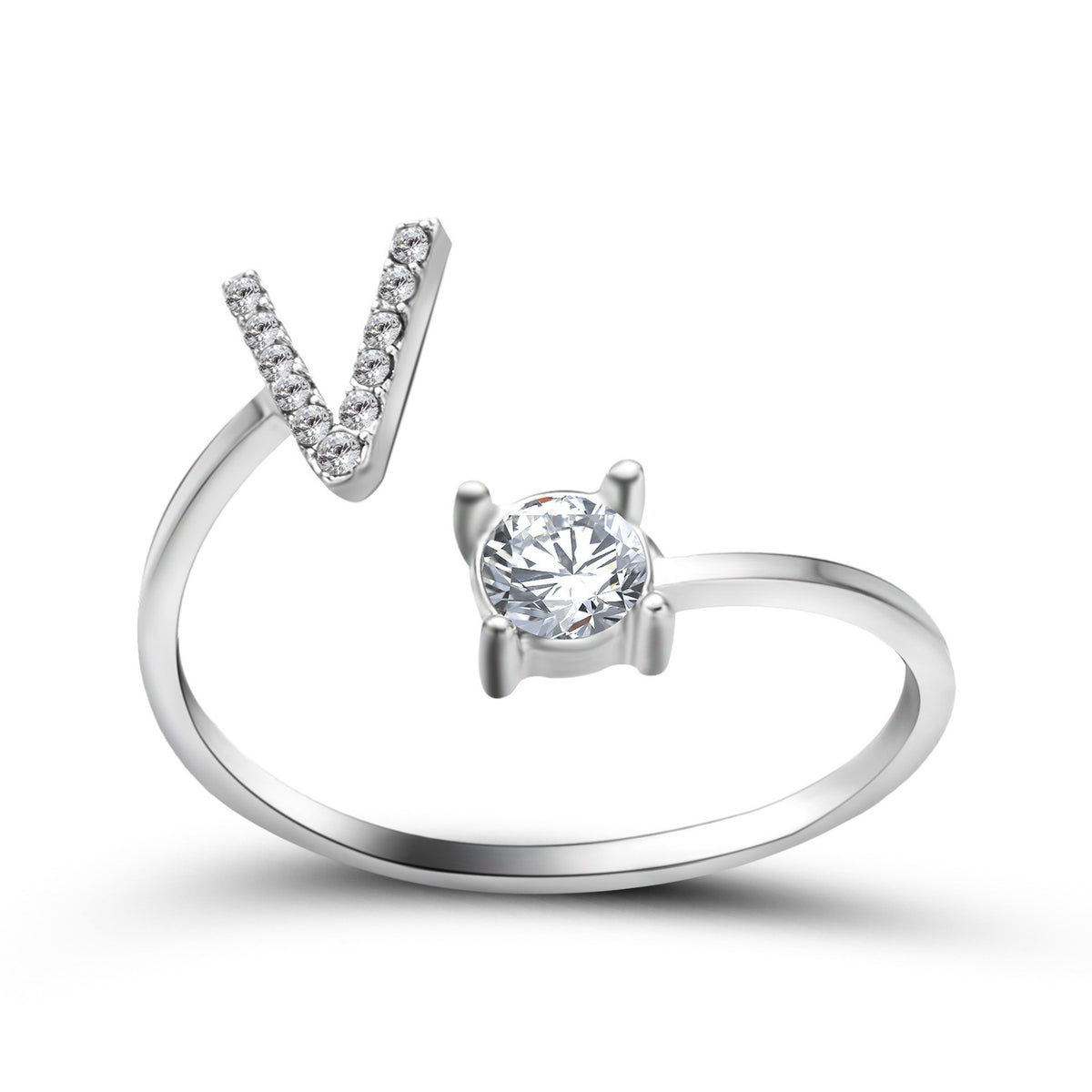 Adjustable initial ring – Silver / V