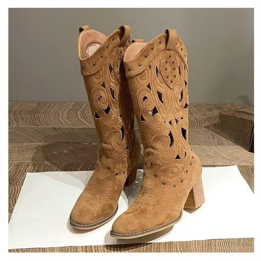 Cutout Western Boots – Mid-Calf, Brown or Khaki – view 2