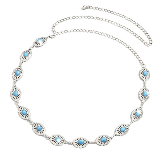 Concho Waist Chain Belt – Blue-Green Western Glow – view 2