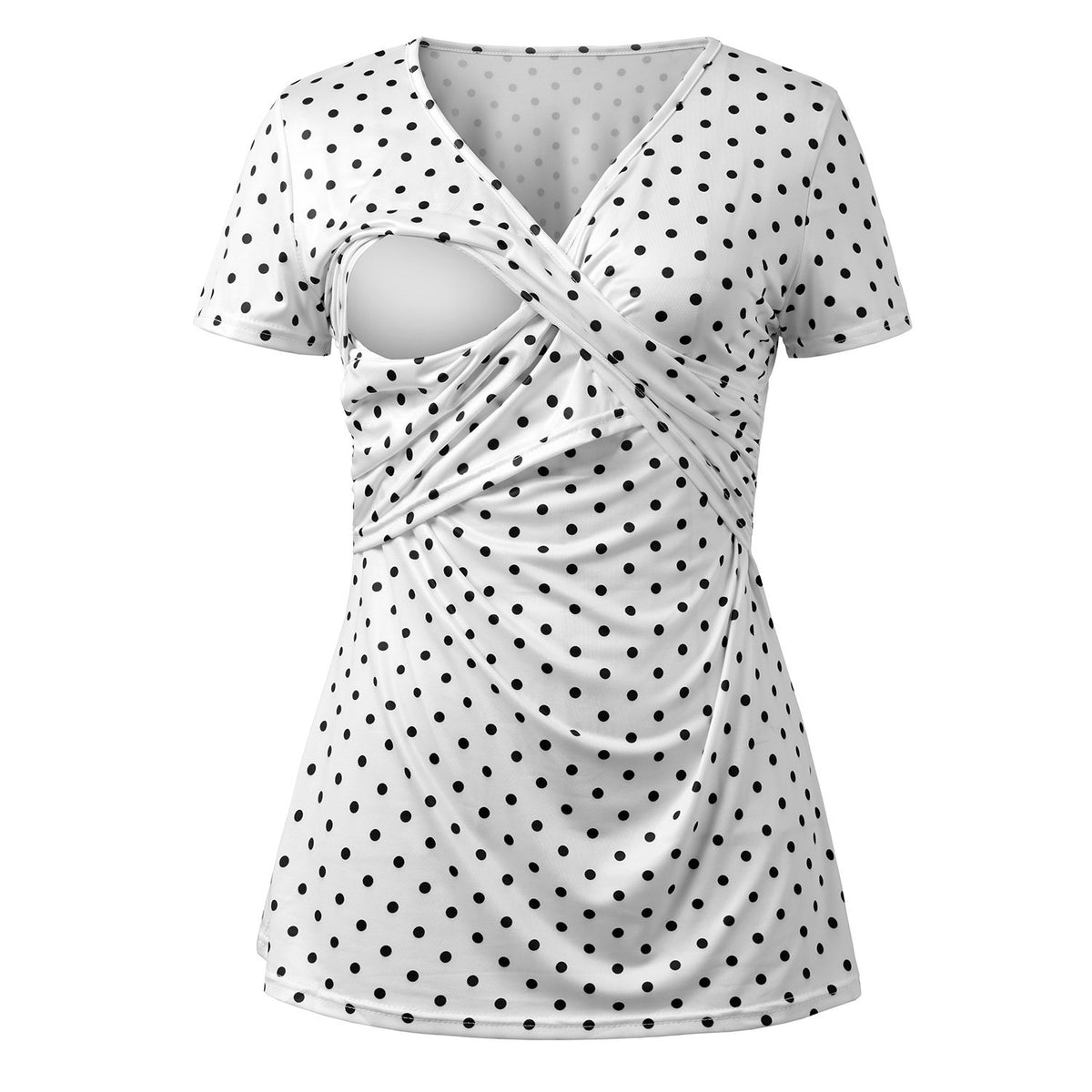 Crossover nursing top, short-sleeve dot and floral print – view 3