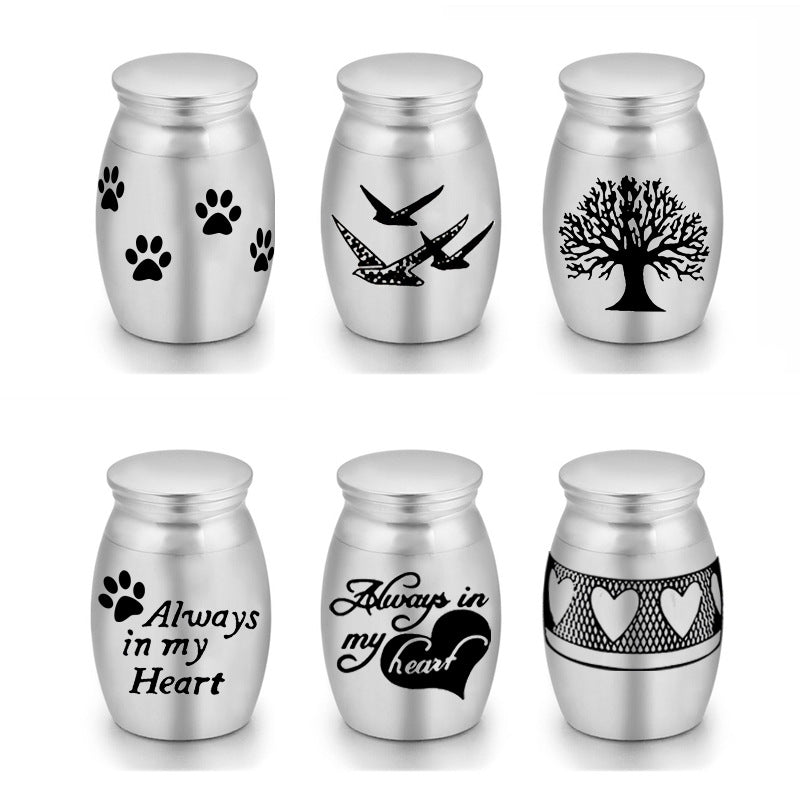 Mini pet urn: Mini Pet Urn for Ashes – Stainless Steel, 25 × 16 mm, 6 Designs