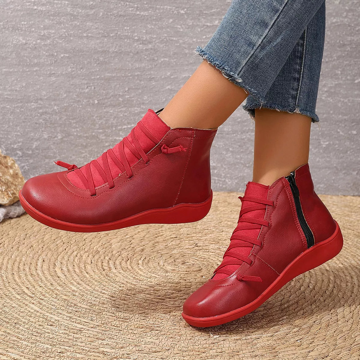 Faux Leather Ankle Boots – Lace-Up — view 7