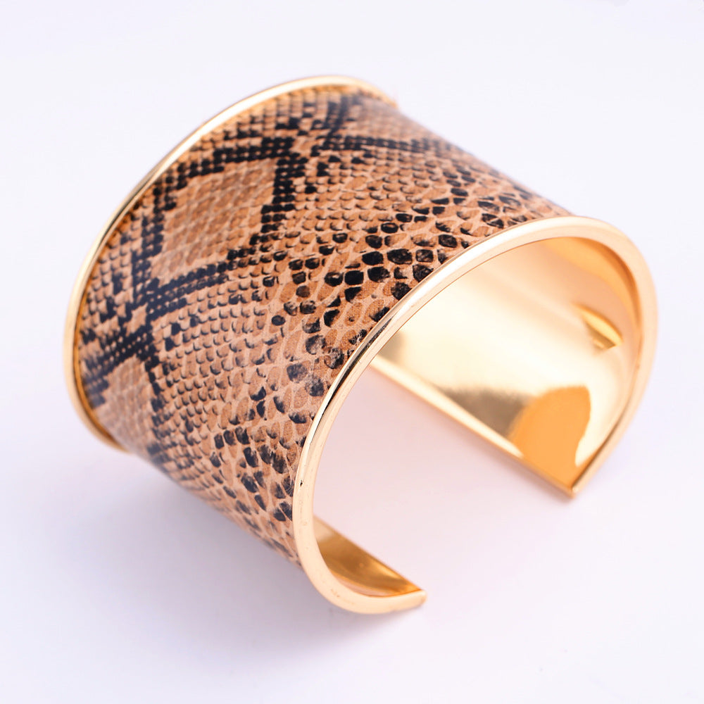 Snake Print Wide Cuff Bracelet – Gold-Tone Edge – view 8