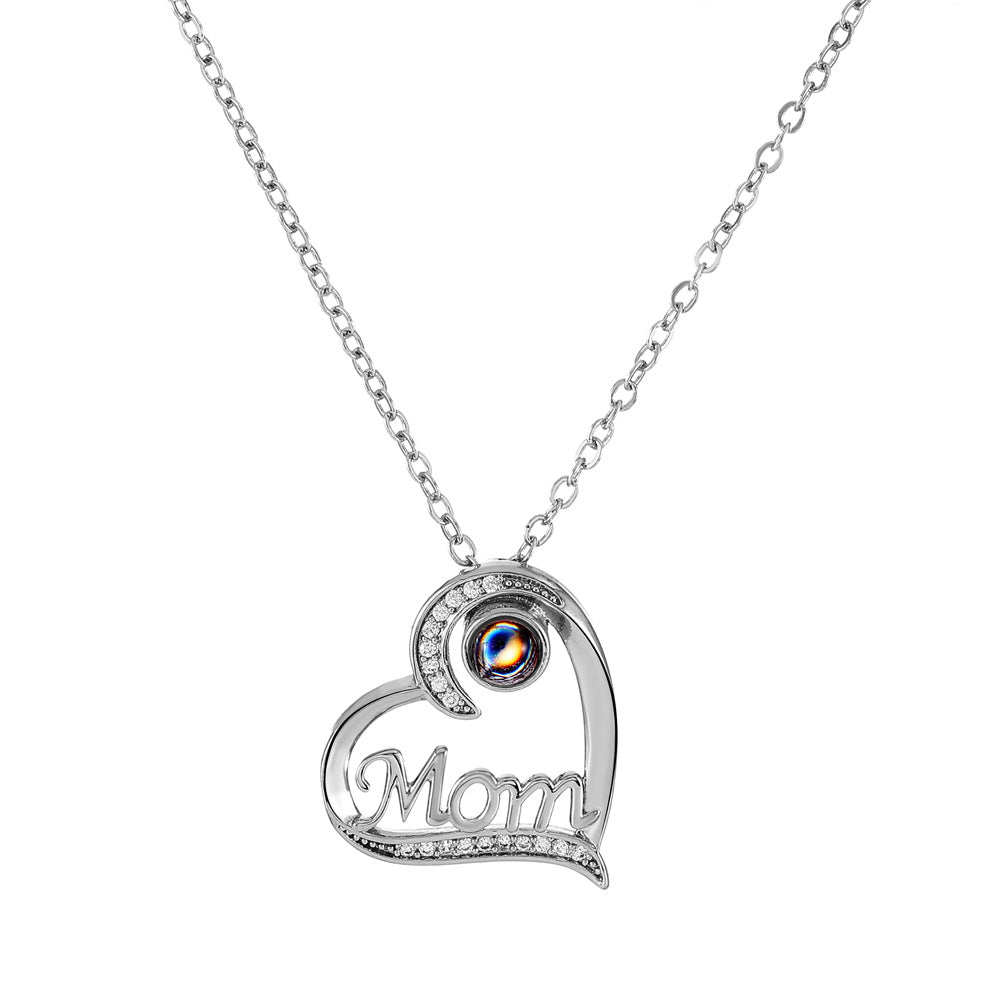 Mom Heart Pendant Necklace – Crystal Center Stone – view 5