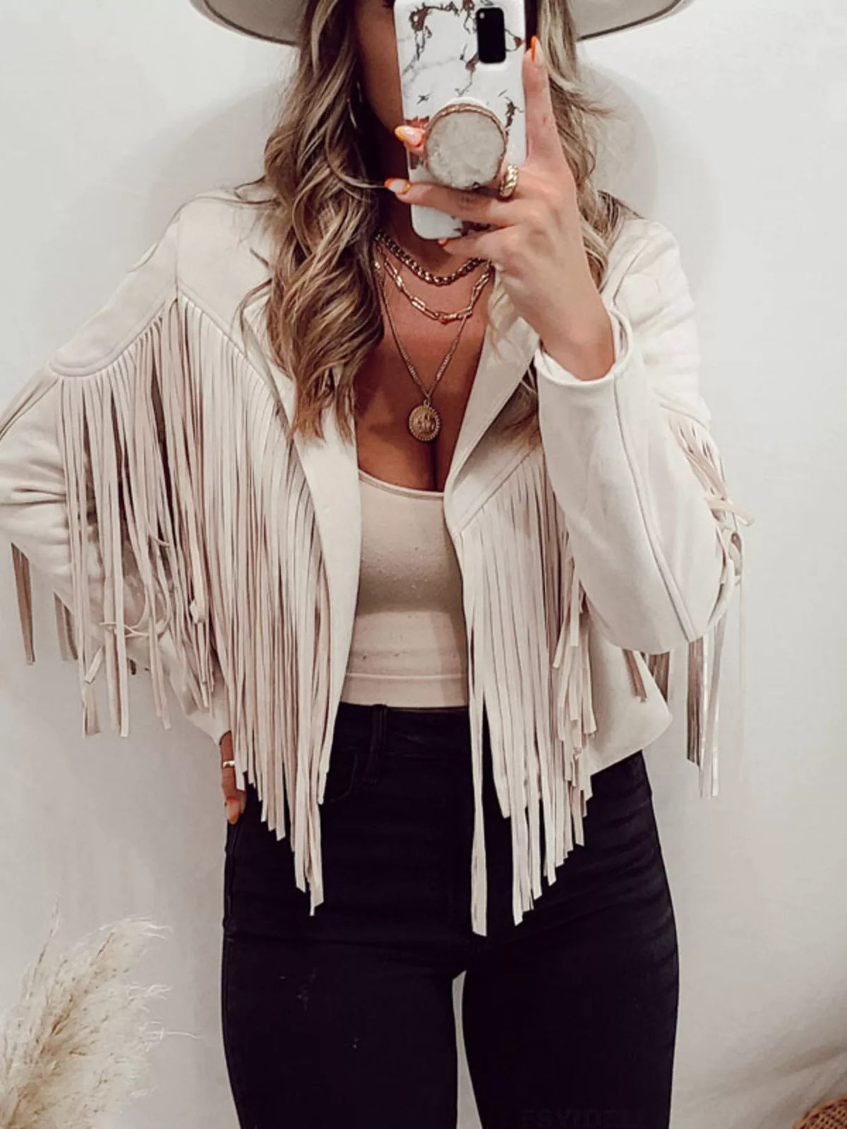 Cropped Fringe Jacket Open Front — view 4