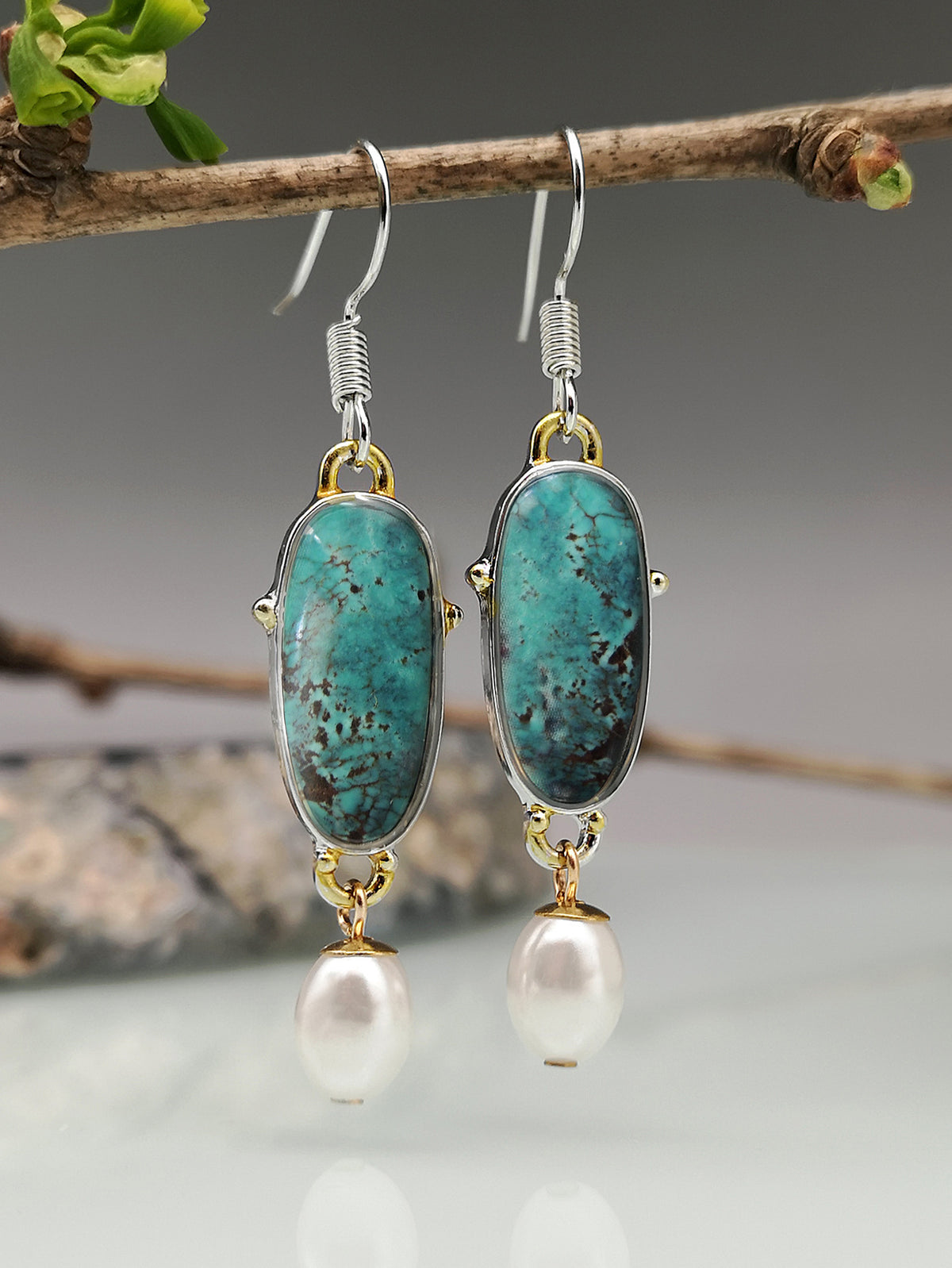 Blue-Green Glow drop earrings – detail view 5