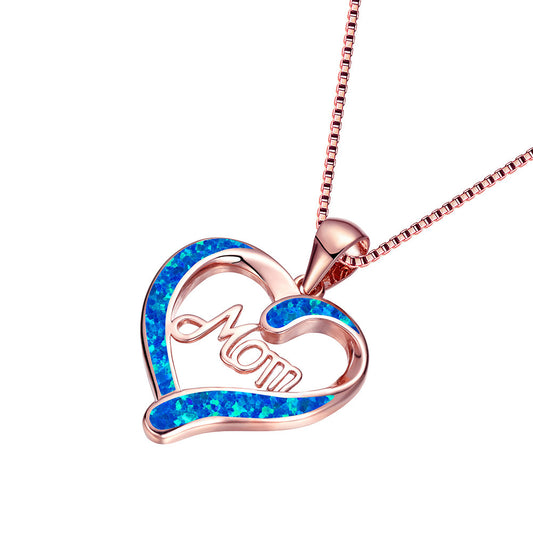 Blue Heart MOM Pendant Necklace – Mama Gift – view 2