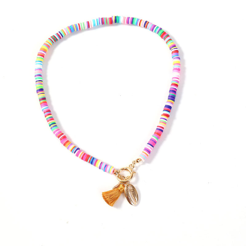 Clay Bead Shell Charm Necklace – 16 in – view 9