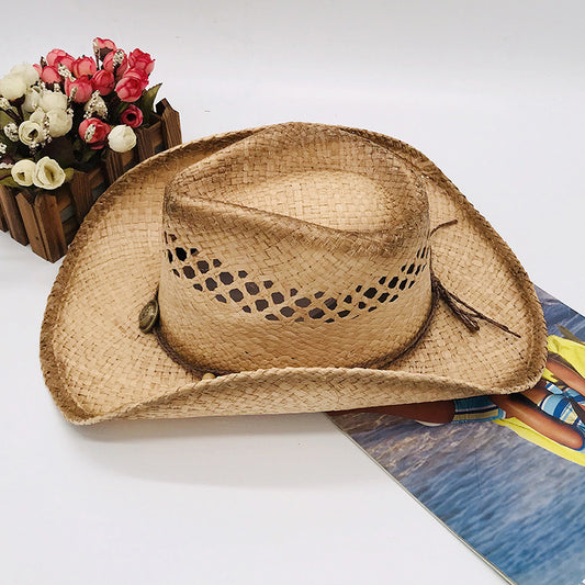 Rolled Brim Straw Cowboy Hat – Bead & Concho Band – view 2